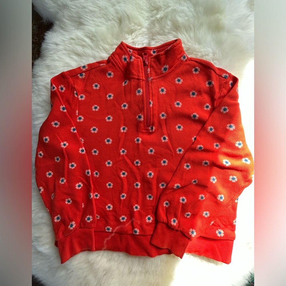 Hanna Andersson thermal 3/4 zip waffle top red daisy size 130 US 8